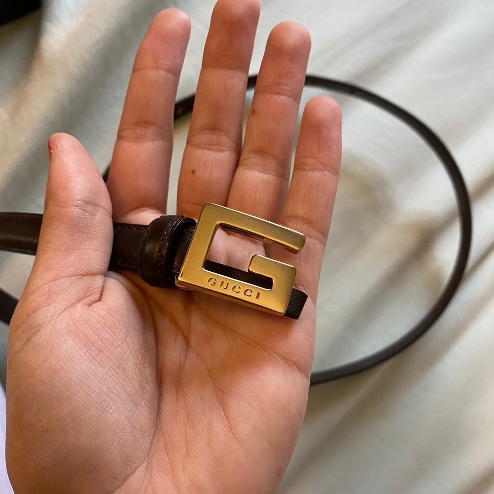 Authentic Gucci Belt Gold Square G Buckle in Brown